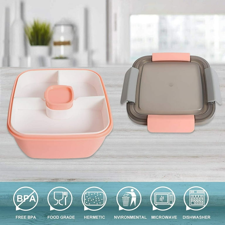 1pc Microwaveable Bento Box With Dip Container For Salad And