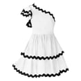 thumbnail image 4 of RYKJLWY Women Beach Bohe Sundresses Women's 2024 Summer One Shoulder Dress With Ruffle Edge Short Sleeves Layered Swinging A Line Mini Dress Sun Dresses for Women 2024 Spring Casual Dress (White,S), 4 of 4