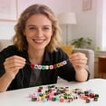 thumbnail image 3 of Yalumo 1200pcs Letter Beads, 6 Colors 6 x 6 MM A-Z Cube Alphabet Beads for Jewelry Making, Friendship Bracelets DIY with Cord Scissors Clasp Ring, 3 of 7