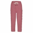 thumbnail image 4 of Women's Striped 3/4 Length Trousers with Elastic Waist and Cuff Detail Comfortable Straight Leg Casual Pants, 4 of 9