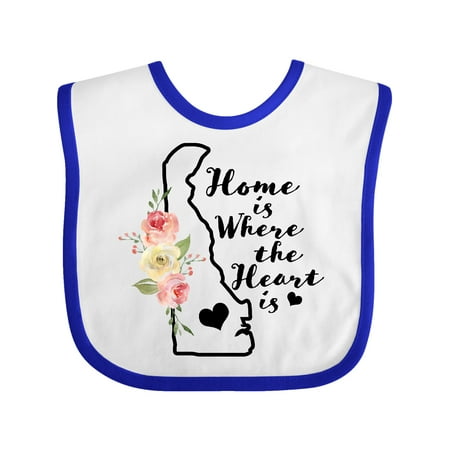 

Inktastic Delaware Home is Where the Heart is with Watercolor Floral Gift Baby Boy or Baby Girl Bib
