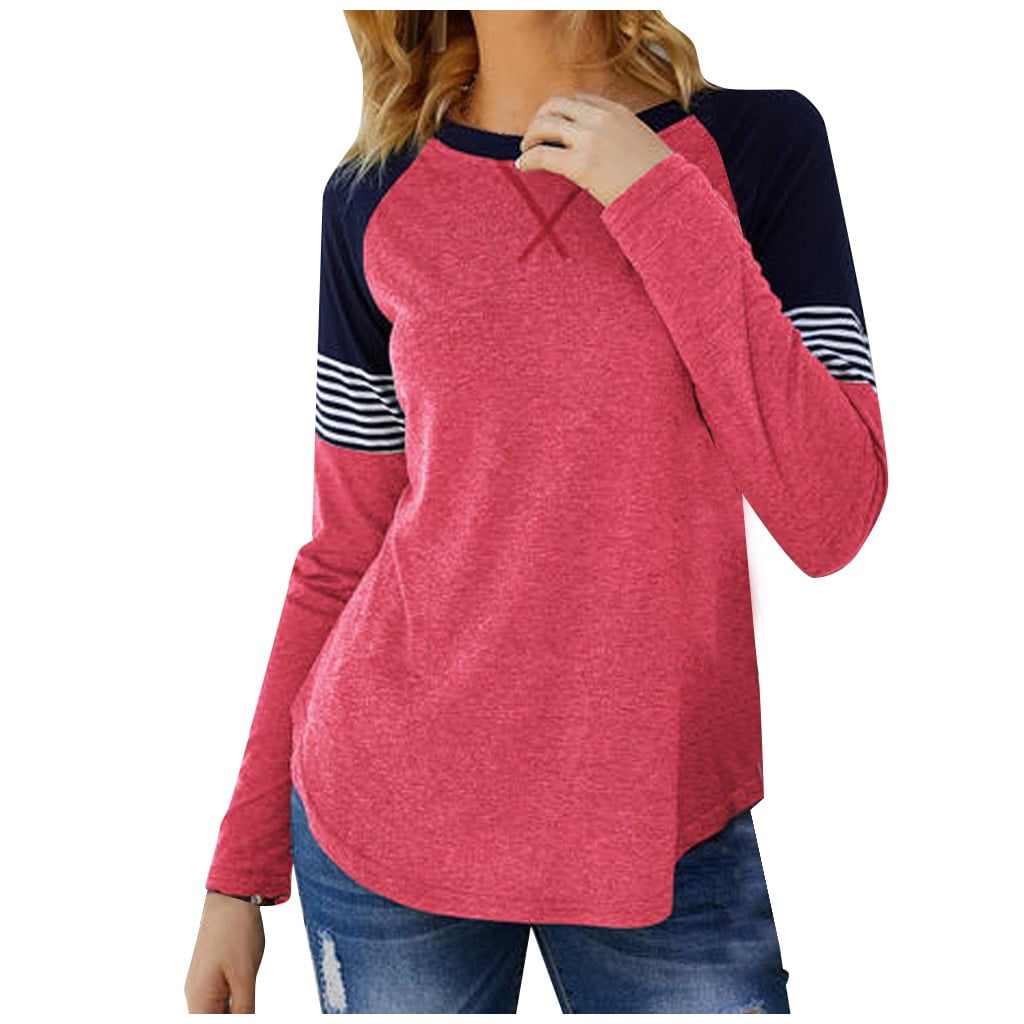 FOLUNSI Women's Tshirt Women Fashion Casual Color Block Round Neck Long  Sleeve Loose Tops Top Women Harajuku T Shirt Ropa Mujer Camisetas | Walmart  Canada