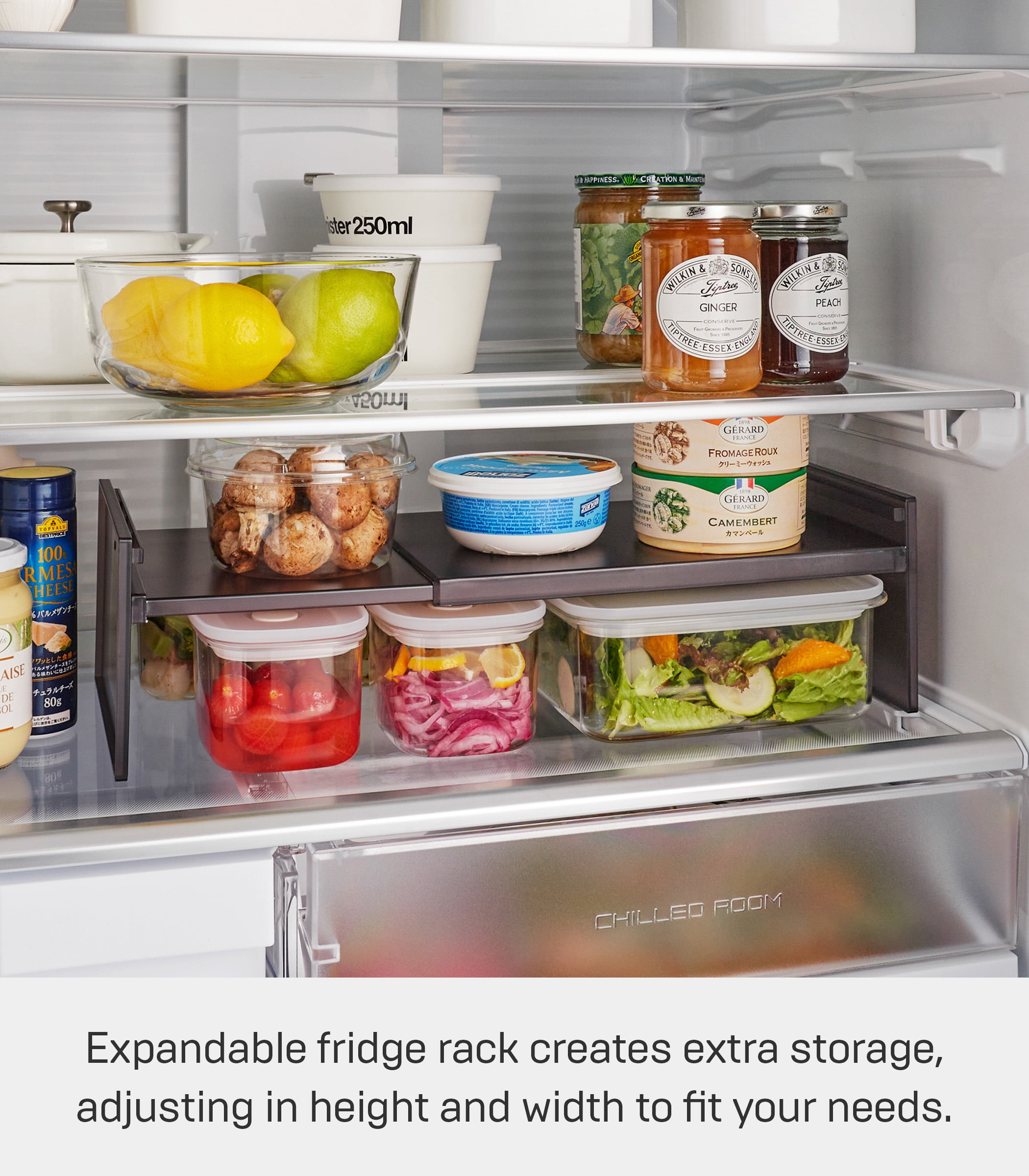 Yamazaki Home Two-Way Adjustable Refrigerator Shelf, Black, Plastic, Expandable, Minimal Assembly
