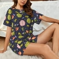 Easygdp Frog And Flowers Women's Pajama Set,Sleepwear with Buttoned Top