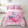 thumbnail image 2 of Homewish Kawaii Bowknot Cat Bedding Comforter Set 7pcs for Girl, Romantic Love Heart King Bedding Sets, Fashion Kitten Animal Reversible Bed Sheets, Lightweight Room Decor, 2 of 7