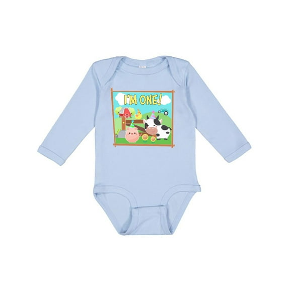 Inktastic I'm One Farm Animals Wearing Birthday Party Hats Boys or Girls Long Sleeve Baby Bodysuit