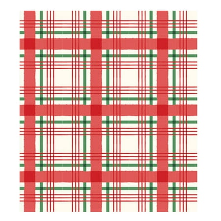 

Christmas Plaid PEVA Vinyl Tablecloth Red White Green 60 Round