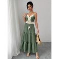 thumbnail image 4 of Womens Sage Green Boho V-Neck Tiered Maxi Dress With Lace Tassel Detail, 4 of 7