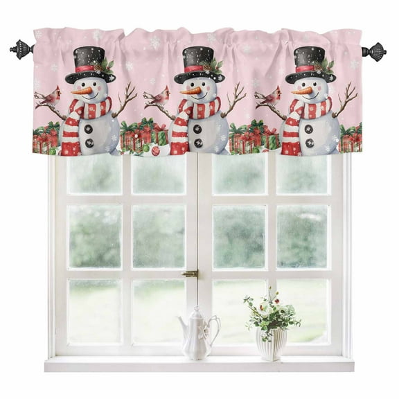 Pink Snowman Christmas Kitchen Valances for Windows 60x18 Inch Kitchen Curtains Valances Rod Pocket Winter Snowflake Xmas Gifts Bathroom Window Valances for Window Treatment Decor
