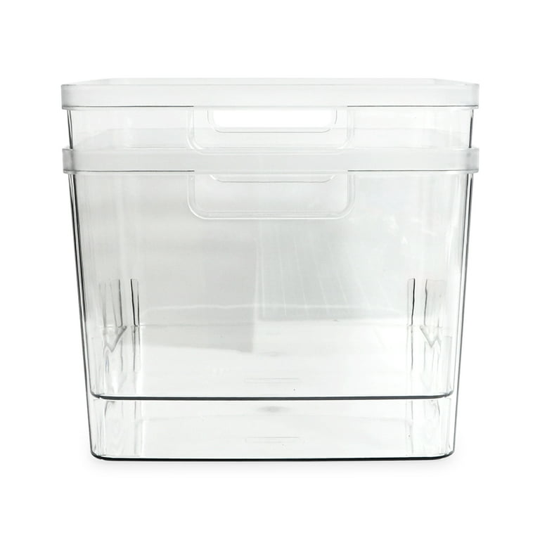 Isaac Jacobs 3-Pack Large Clear Storage Bins with Handles, Plastic Organizer for Home, Room, Office, Fridge, Kitchen/Pantry Non-Slip Container Set, Fo