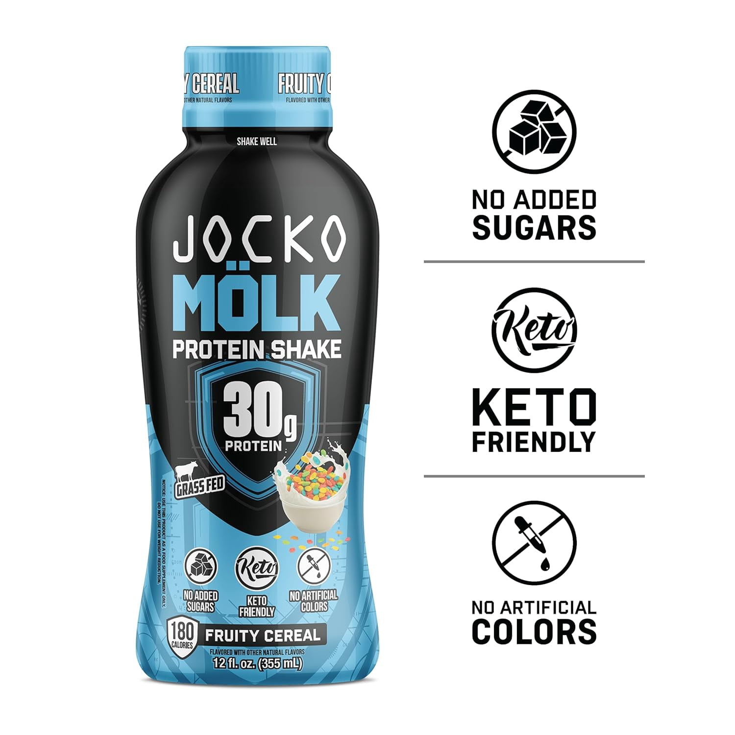 Jocko Fuel High Protein Shakes, Fruity Cereal, 12 fl oz, 12 Pack