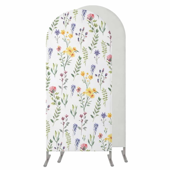 Wildflowers Blossom Wedding Arch Cover,Stretchy Spandex Arch Backdrop Stand Covers 5 FT,Spring Pastoral Botanical Flowers Rustic Round Top Arched Backdrop Cover for Birthday Party Baby Shower