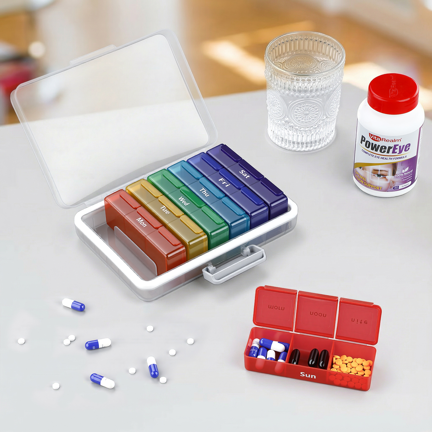 Large Pill Organizer 4 Times a Day, Pill Box 7 Day, Daily Pill