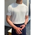 thumbnail image 6 of Men'S Round Neck Short Sleeve Thin Bottoming Shirt Casual Ribbed Knitted Pullover Top Solid Color T-Shirt White XXL, 6 of 8