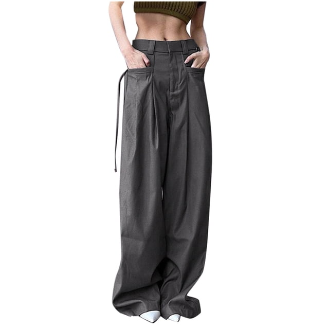 Pantalones largos para mujer, pantalones de pierna ancha holgados Retro, bolsillos ondulados con temperamento, pantalones informales versátiles para el suelo Odeerbi ODB-2