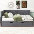 thumbnail image 3 of Harper & Bright Designs Twin Daybed Frame with Trundle, Farmhouse L Shape Corner Daybed Bed, Grey, 3 of 14