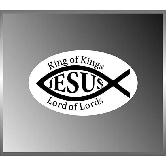 King of Kings Lord of Lords Jesus Fish Christian Vinyl Euro Decal Bumper Sticker 3" X 5"