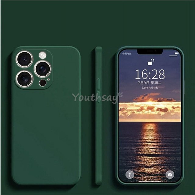 For iPhone 16 Pro Max Case Liquid Silicone Plain Case For Apple iPhone 16 Pro Max Cover TPU Anti-drop Phone Protector Cover Black green For iPhone 16 ProMax