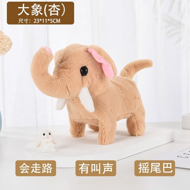 Elefante eléctrico color albaricoque que camina hablando Mueve la cola Peluche artificial