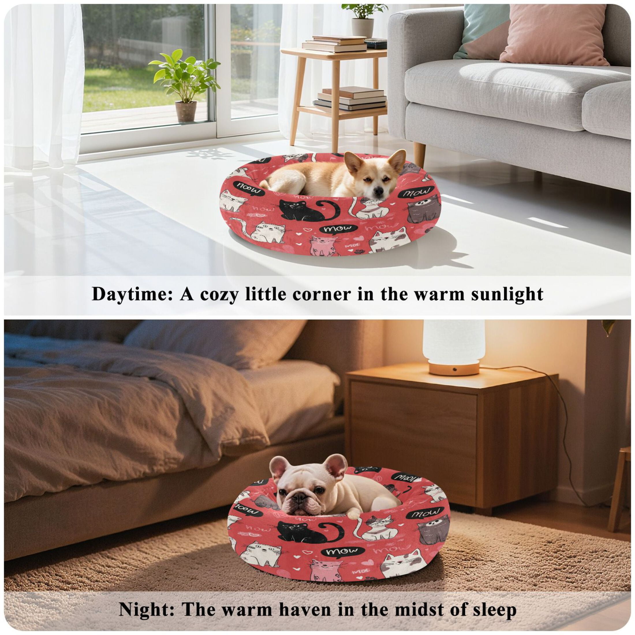 Iauyy Pet Couch Donut Cat Bed for Indoor Cats/Small Dogs Washable & Machine with Non-slip Bottom Calming Cat Furniture, Fat Cat (M)