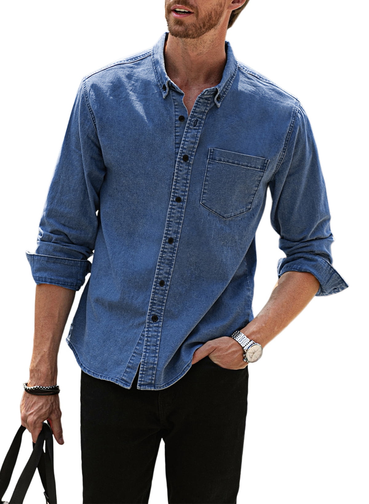 JMIERR Mens Casual Denim Dress Shirts Button Down Long Sleeve Shirts