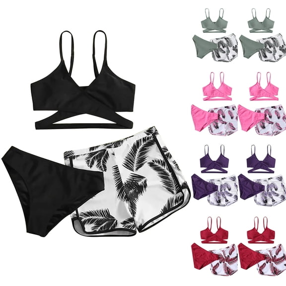 Ayfxijin Swim Suits for Women, Women's Bikini Strap Split Swimsuit Set Three-piece Swimming Suit