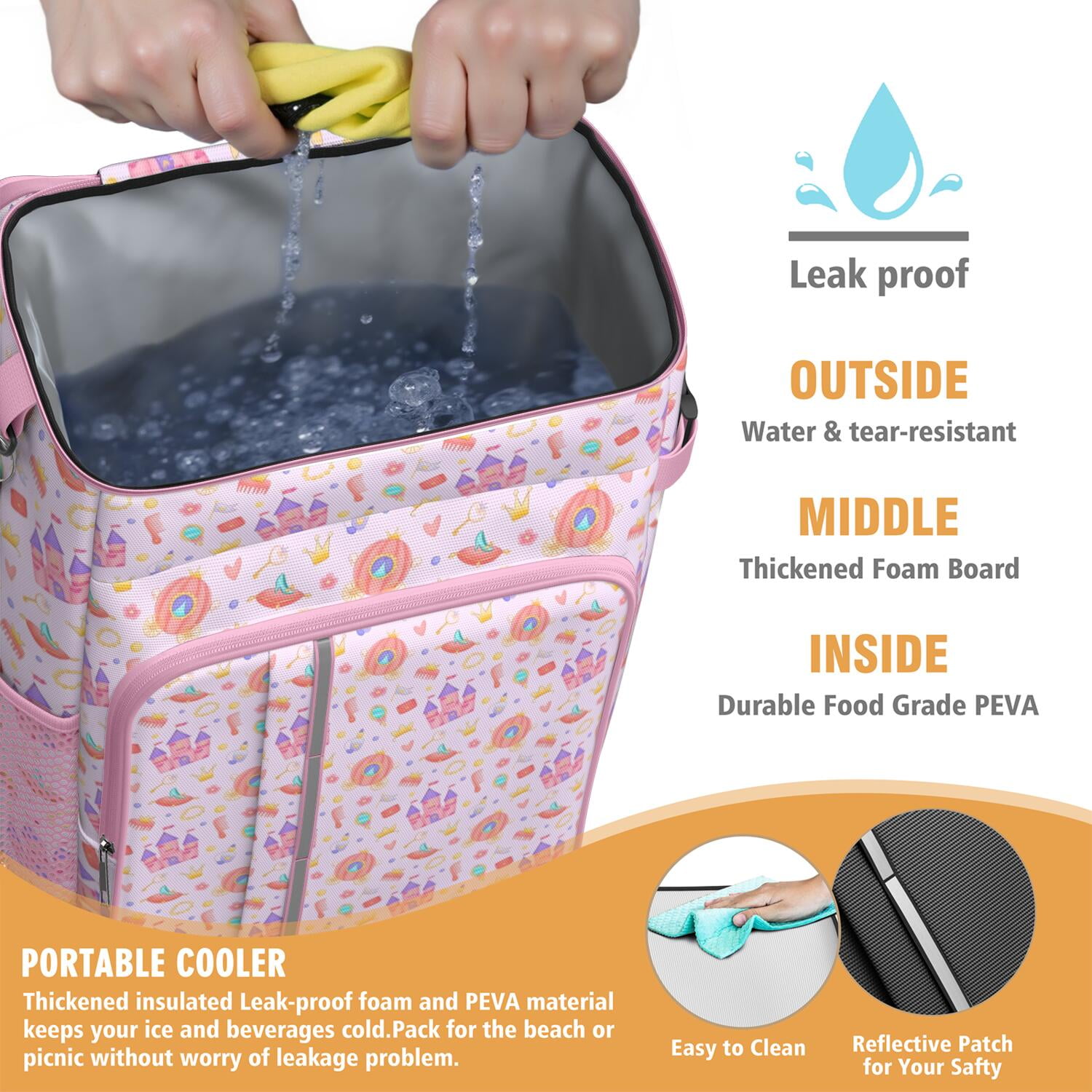 Travel Cooler Bag - Classic Princess Pattern Camping Beer Cooler Backpack with Bottle Opener- Waterproof Insulated Picnic Backpacks - Cooler Bag for Beach