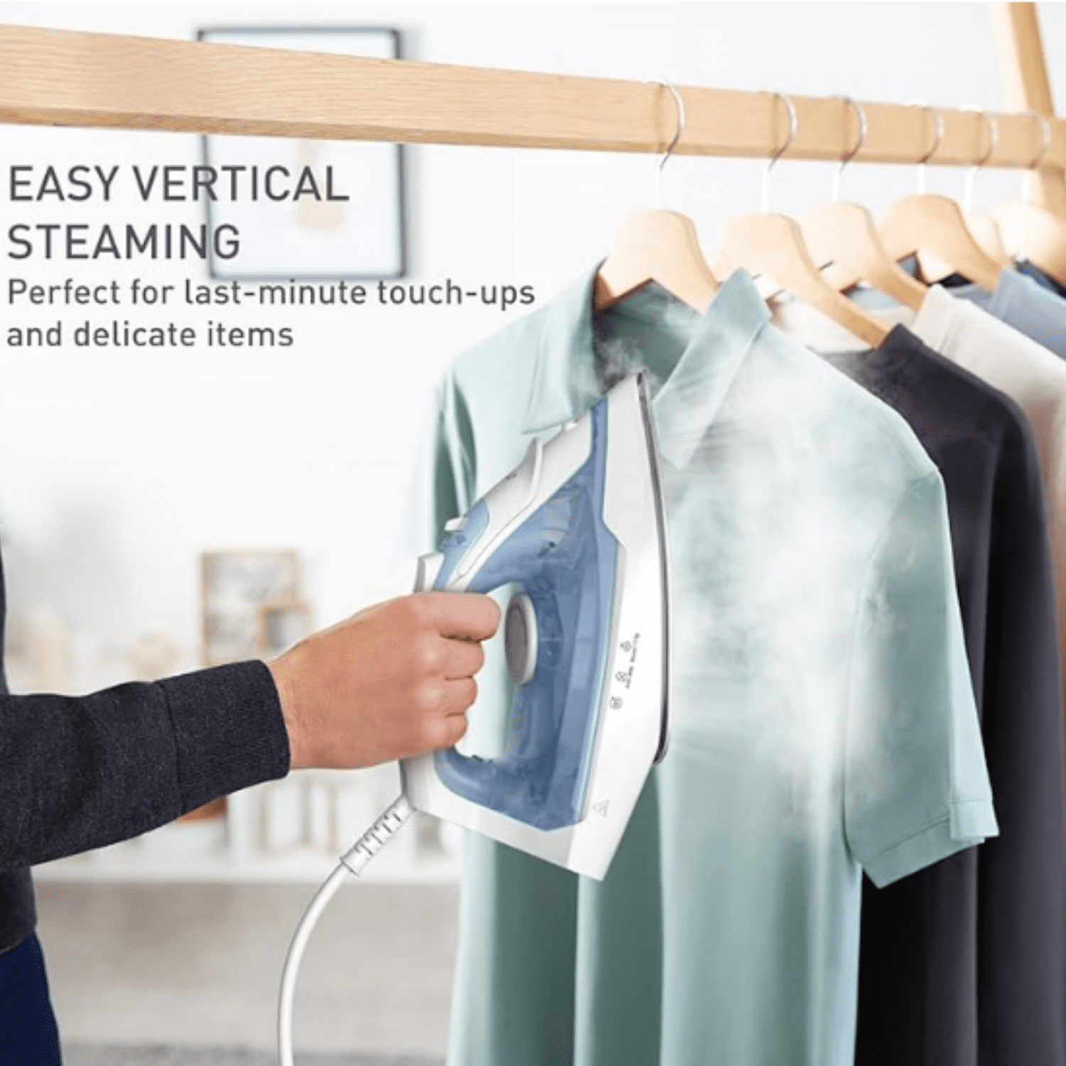 Steam Iron for Clothes Garment Steamer, Burst of Steam & Spray, Portable Iron and Steamer for Clothes, Ceramic Nonstick Soleplate, 1400 Watts, Anti-Drip, Auto-Off, Easy Ironing, Blue