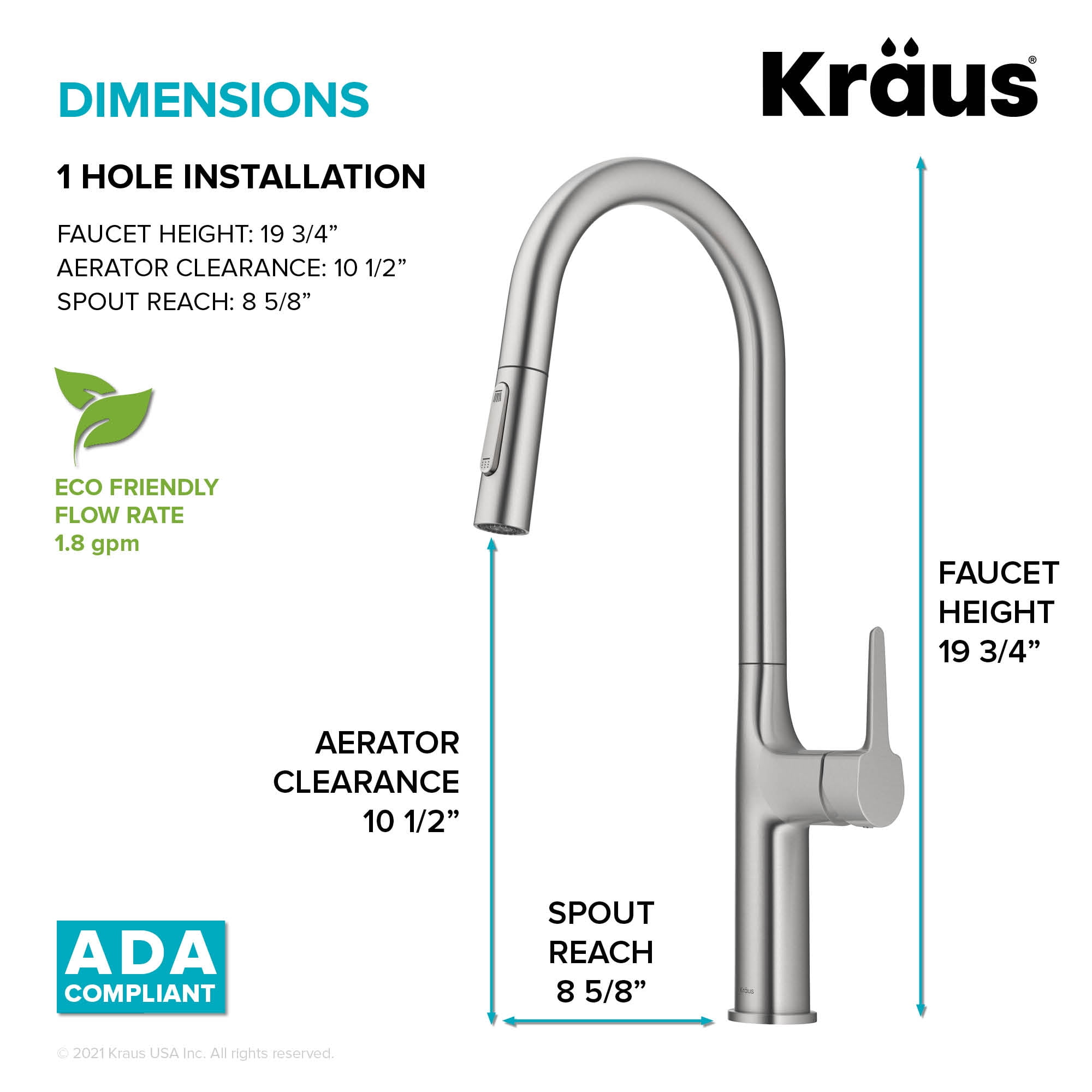 Kraus Oletto Tall Modern Pull-Down Single Handle Kitchen Faucet in Spot Free Stainless Steel