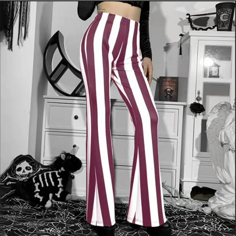 Levmjia Women's Jeans Plus Size Pants Clearance Summer Women Casual Pants  Fashion Striped Printed High Waist Flare Pants Red