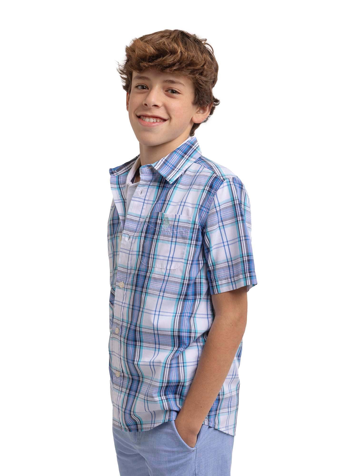 U.S. Polo Assn. Boys Short Sleeve Woven Button Up Shirt, Sizes 4-18