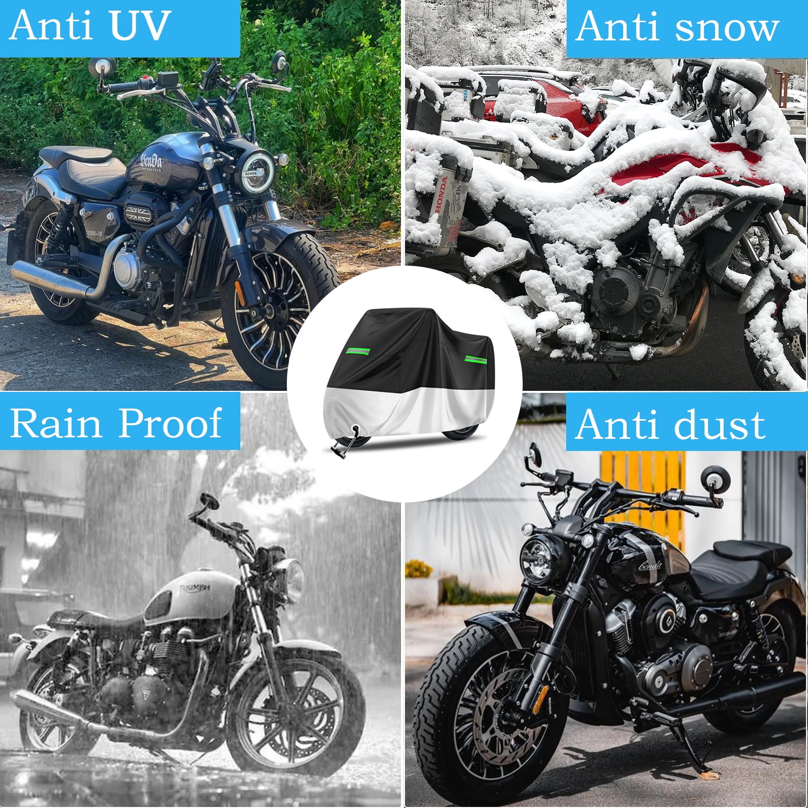 OFFCURVE Motorcycle Cover All Season XL,Waterproof Outdoor UV Protection with Lock-Holes,1 Piece