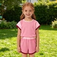 thumbnail image 1 of Little Girls Summer Outfits Color Block Short Sleeve T ShirtsAnd Shorts Casual 2 Piece Fall Outfits Size 5-6T, 1 of 3