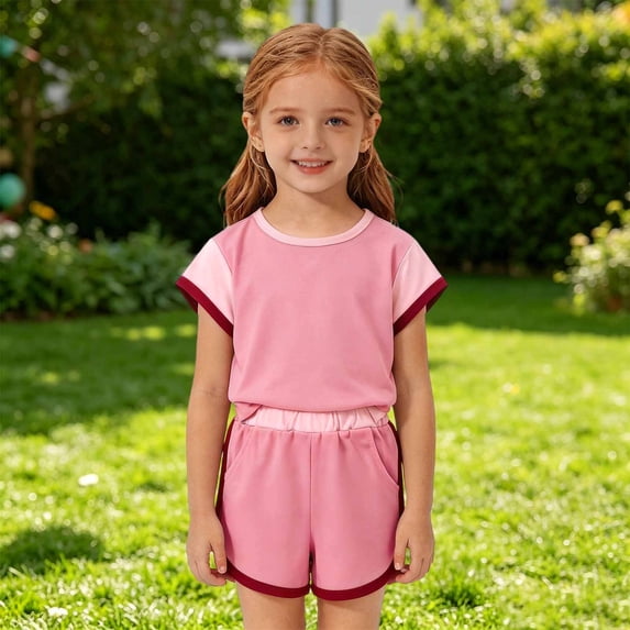 Little Girls Summer Outfits Color Block Short Sleeve T ShirtsAnd Shorts Casual 2 Piece Fall Outfits Size 5-6T