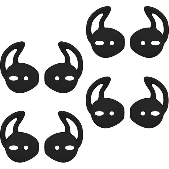 AirPods Ear Hooks, Secure-Fit Eargels Cover Tips, Silicone Wing Earbud Covers for Apple Headphones, Pair of 4 (Black)