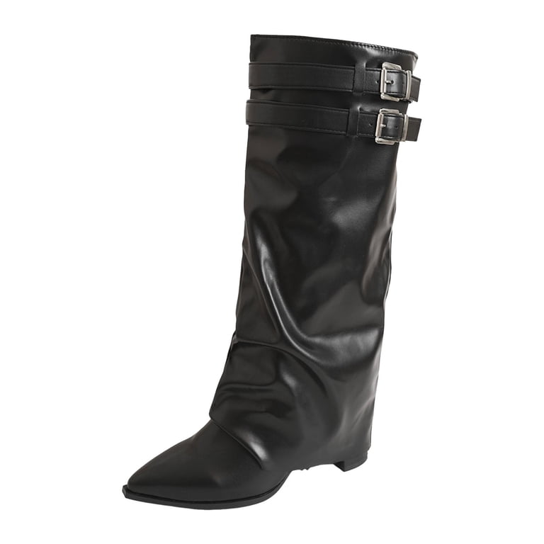 Miaoju Knee High Boots Women, Fold Over Shark Boots Pointed  display picture 1