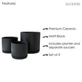 Matt Black Plant Pots Garden Planters Set 3 Indoor Outdoor Ceramic