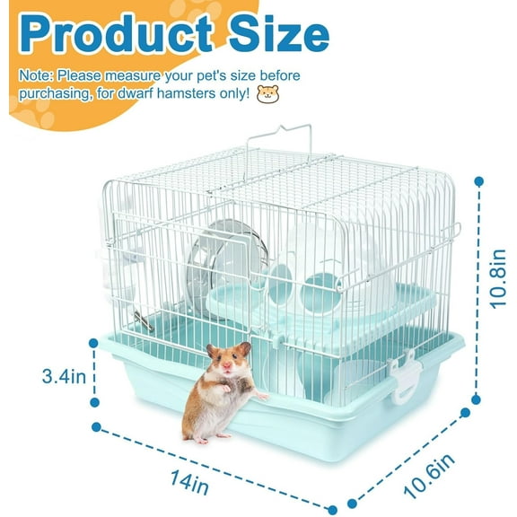 1 PCS Dwarf Hamster Cage Portable 2-Tier Small Animal Habitat with Exercise Wheel, Water Bottle & Food Dish for Hamsters, Mice, Gerbils