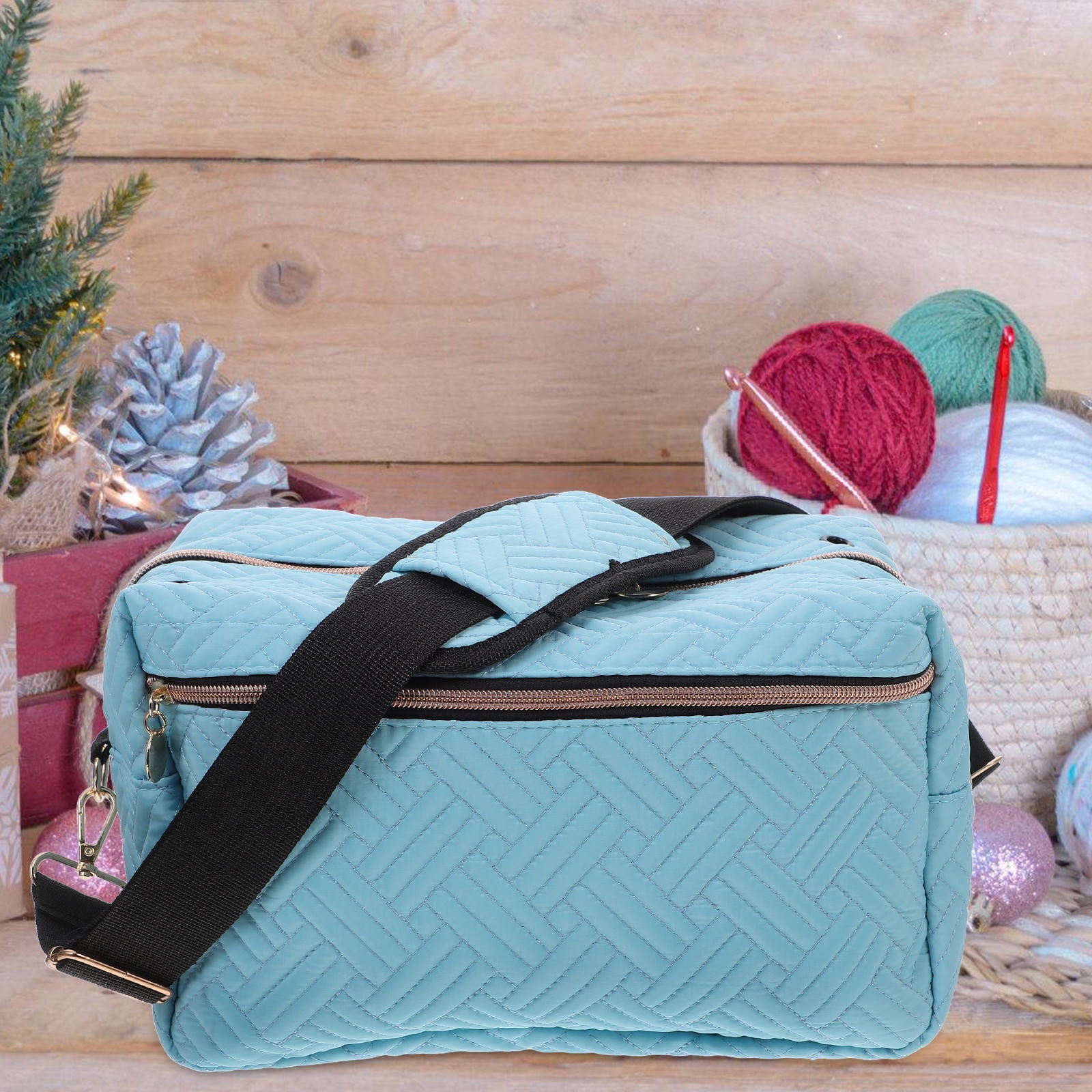 OUNONA Portable Crochet Yarn Organizer and Knitting Bag with Adjustable Shoulder Strap and Multiple Storage Pockets