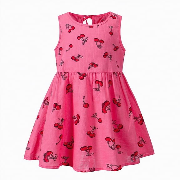 NOLDARES Toddler Girls Cotton Sleeveless Dress Loose Casual A-Line Skater Dresses(Watermelon Red,5-6 Years)