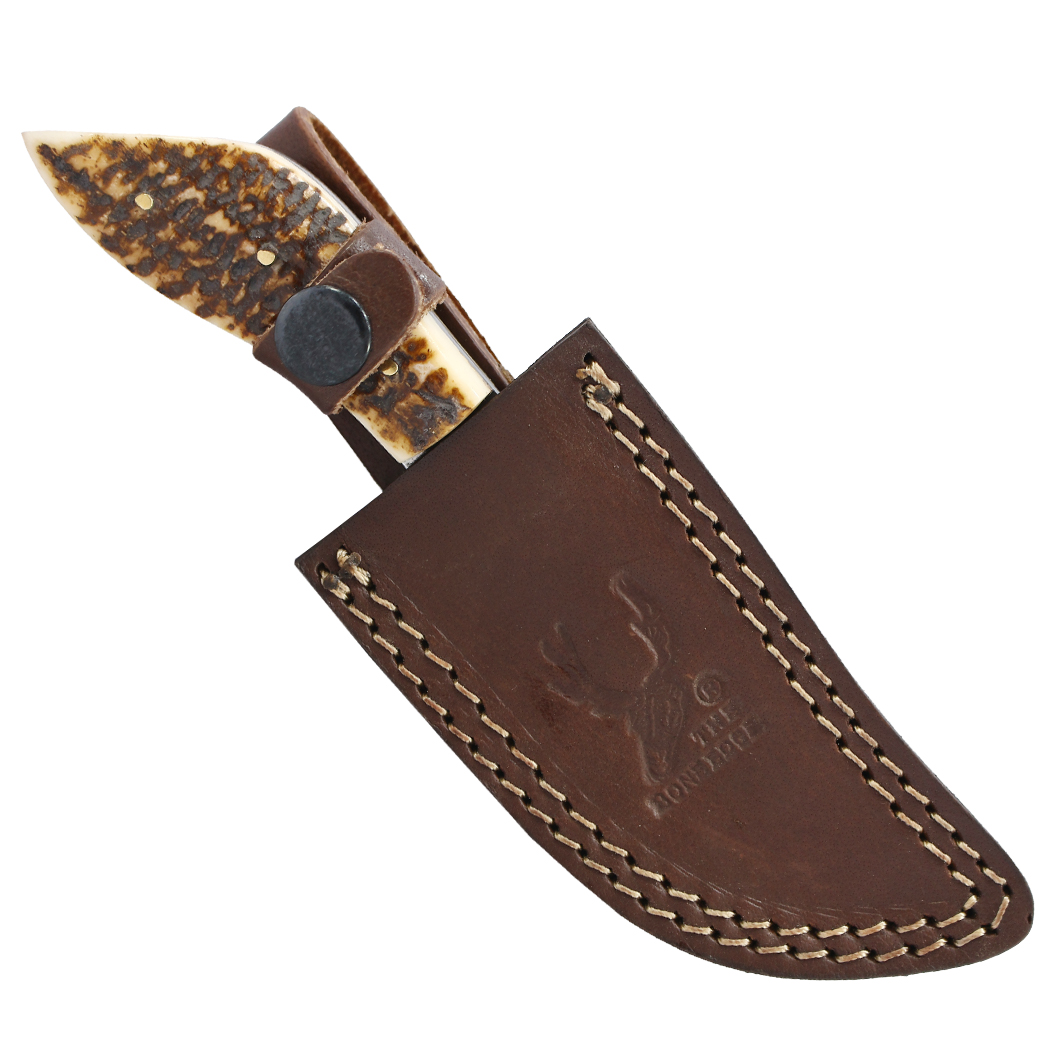 TheBoneEdge 7" Burn Bone Handle Damascus Blade Hunting Knife With Sheath