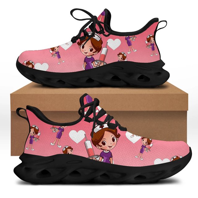 Zapatos planos de enfermera con dibujos animados para mujer, zapatillas de enfermería, zapatillas para correr para mujer, calzado de malla ligera para mujer
