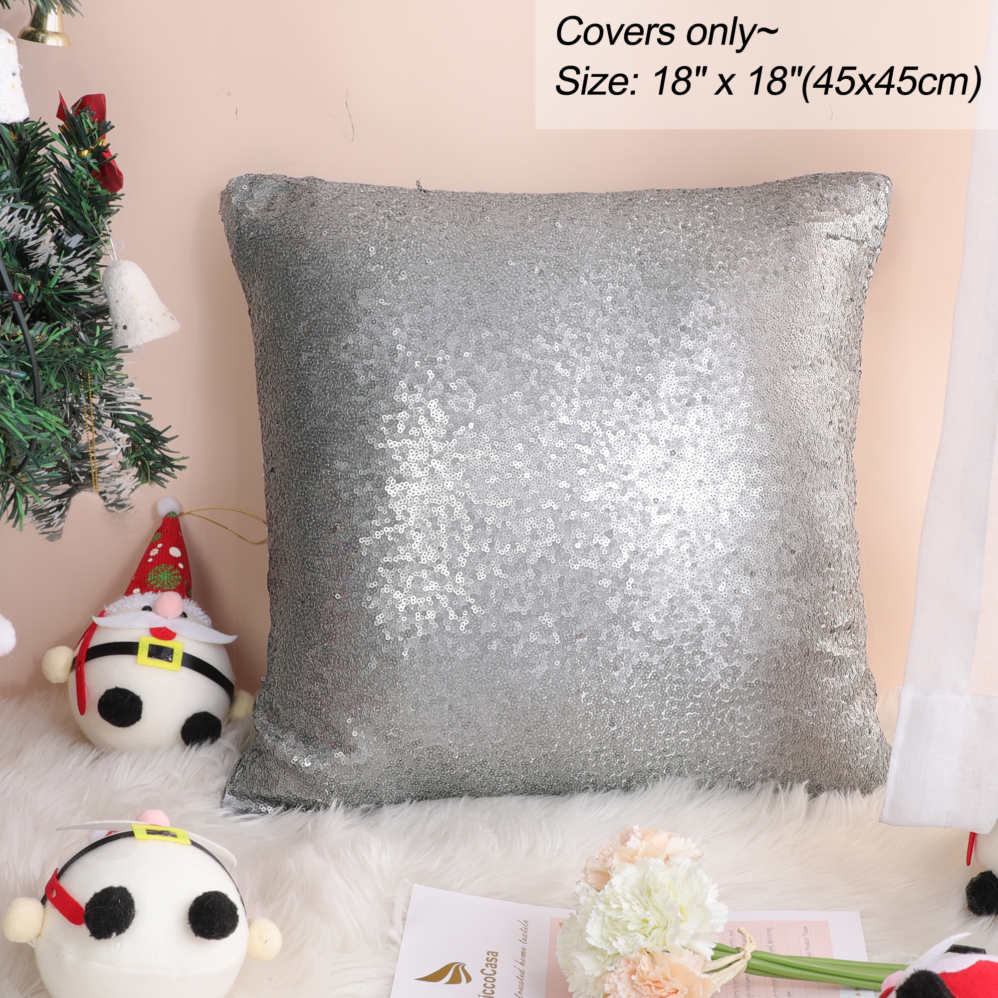 Unique Bargains Sequins Decorative Throw Pillow Covers 18" x 18" Gray