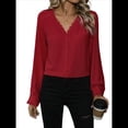 thumbnail image 2 of Camisas de Mujer con Botones, Puños de Encaje, Larga, Blusas Elegantes de con Cuello Mao, Blusas Informales de Negocios para Otoño Rojo XL, 2 of 10