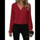 thumbnail image 2 of Camisas de Mujer con Botones, Puños de Encaje, Larga, Blusas Elegantes de con Cuello Mao, Blusas Informales de Negocios para Otoño Rojo L, 2 of 10