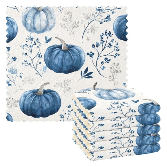 6 Pieces of Kitchen Towels 11x11Inch Kitchen Dish Cloths Kitchen Dish Towels Reuseable Cleaning Cloths Blue Pumpkin