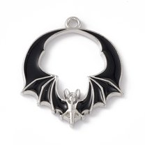 U8MO 50 pcs Alloy Platinum Black Enamel Pendants Bat Charms Jewelry Making 28x24x3mm