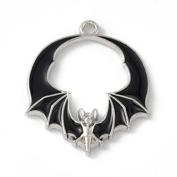 U8MO 50 pcs Alloy Platinum Black Enamel Pendants Bat Charms Jewelry Making 28x24x3mm