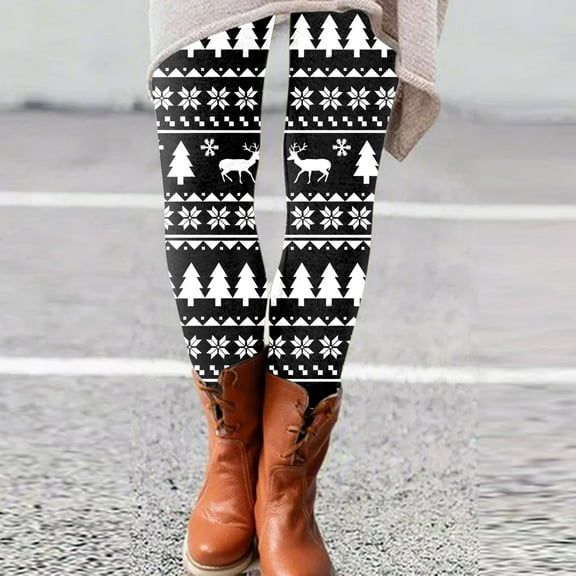 Lolmot Leggings for Women Tummy Control Brushed Christmas Print Ankle Length Leggings High Waist Casual Stretchy Slim Tight Leggings