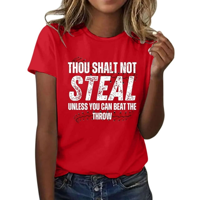 T-Shirt à Manches Courtes pour Femmes Liquidation T-Shirt en Chiffon pour Femmes Tu Ne Voleras Pas à Moins Que Tu Puisses Battre le Lancer T-Shirt à Manches Courtes Col Rond Imprimé Baseball Amour pour Femmes